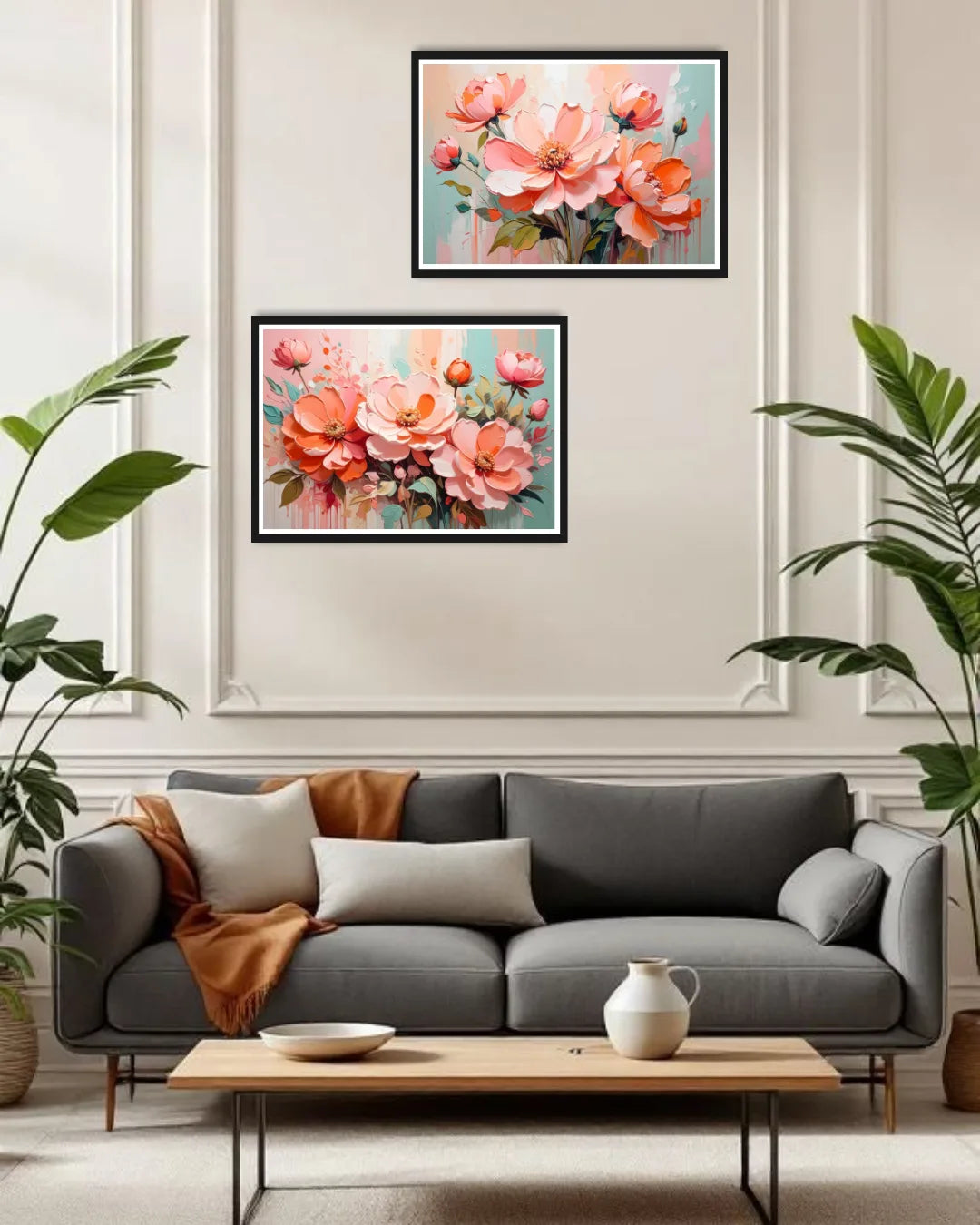 elegant pink floral wall art canvas in modern home decor setting