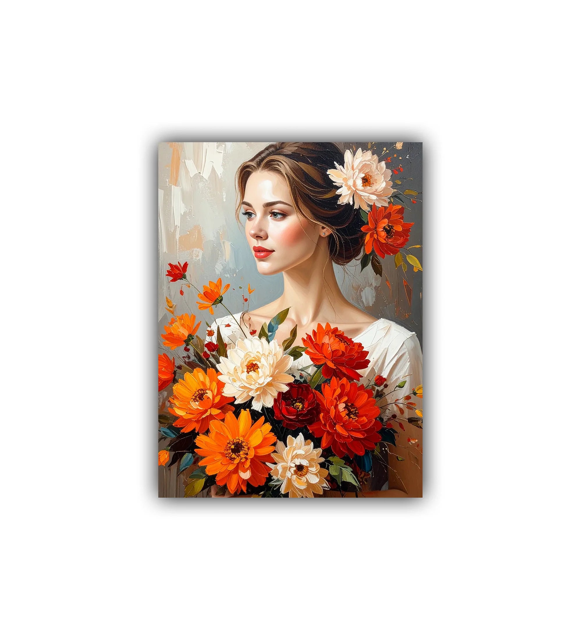 elegant floral woman portrait wall art canvas painting
