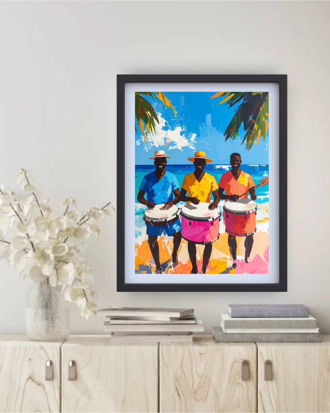 Folk art canvas painting wall decor colorful cultural artwork for living room