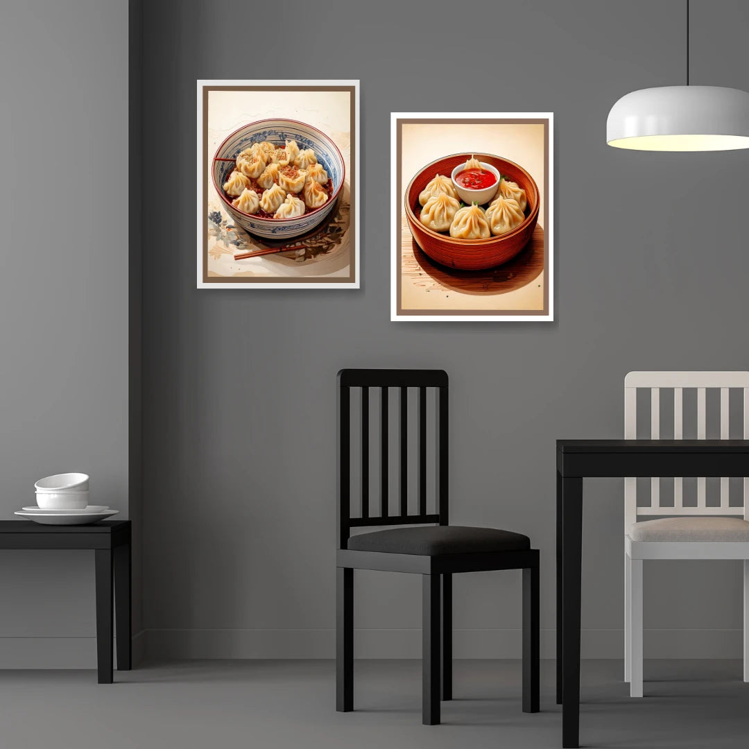 Food bowl wall art canvas set of two for cafe and dining room decor