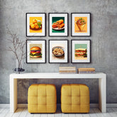 Food wall art canvas multi frame set with burger and fast food designs