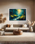 Abstract forest stream canvas wall art in modern living room
