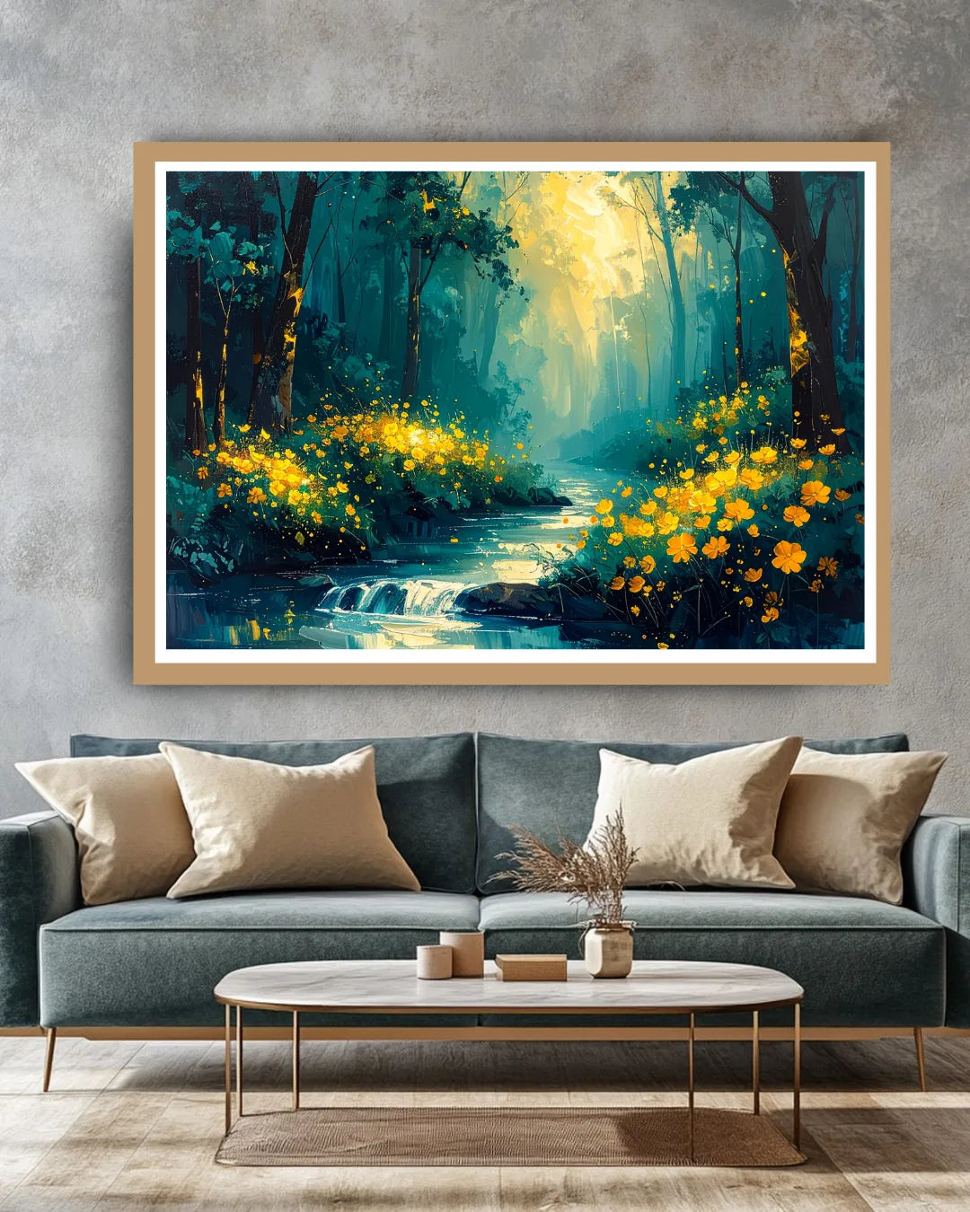 Abstract forest stream canvas wall art in living room
