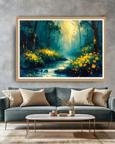 Abstract forest stream canvas wall art in living room