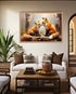 Fox family canvas wall art displayed in a cozy modern living room with elegant contemporary décor.