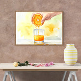 Fresh juice wall art canvas decor with bright orange tones