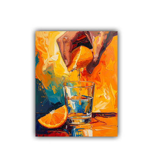 Fresh lemon juice canvas wall art with colorful splash effect