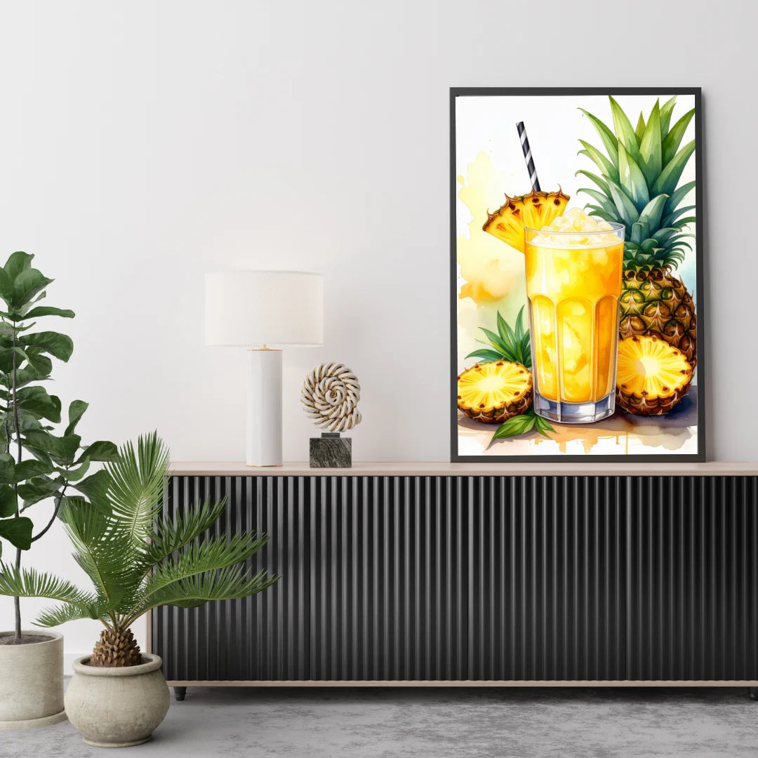 Fresh pineapple drink canvas wall decor for modern living room
