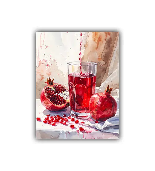 Fresh pomegranate juice canvas wall art with vibrant red tones