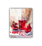 Fresh pomegranate juice canvas wall art with vibrant red tones