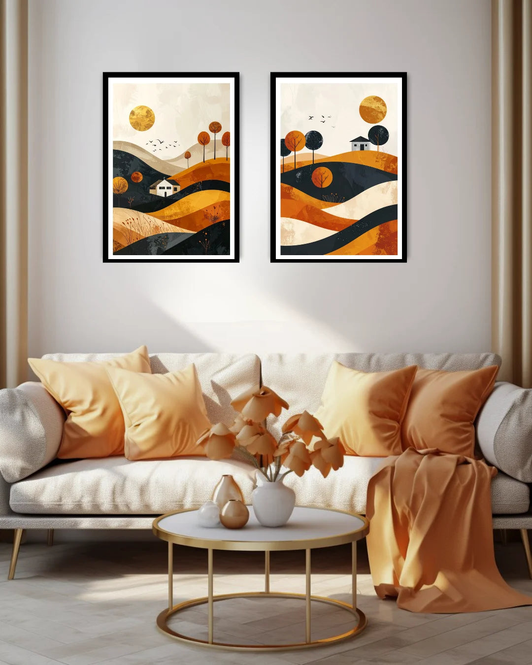 modern geometric desert wall art in stylish home decor setting