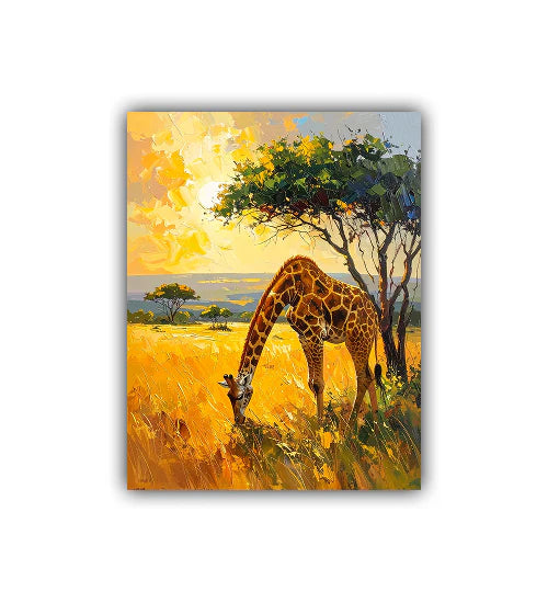 Giraffe animal wall art canvas painting in warm colors