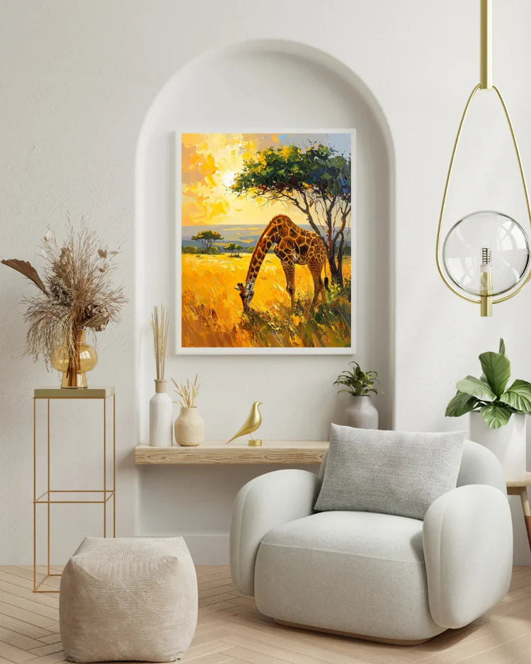 Giraffe canvas painting for home wall decor in wildlife nature theme