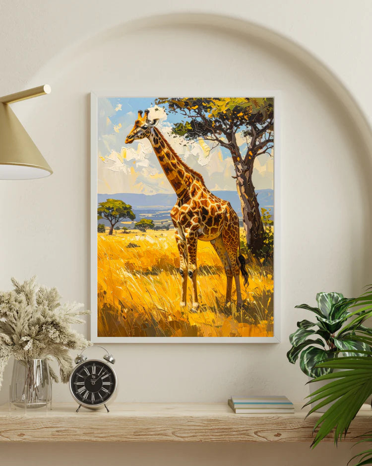 Giraffe wall art canvas painting with wildlife safari theme for living room wall decor