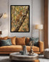 Golden cheetah canvas wall art displayed in a modern luxury living room with elegant furniture and warm lighting.
