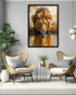 Golden Lion Canvas Wall Art in Black Frame Displayed Above Console Table in Modern Living Room