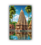 Temple reflection canvas painting with water scenery
