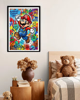 graffiti cartoon character wall art canvas in cozy kids room