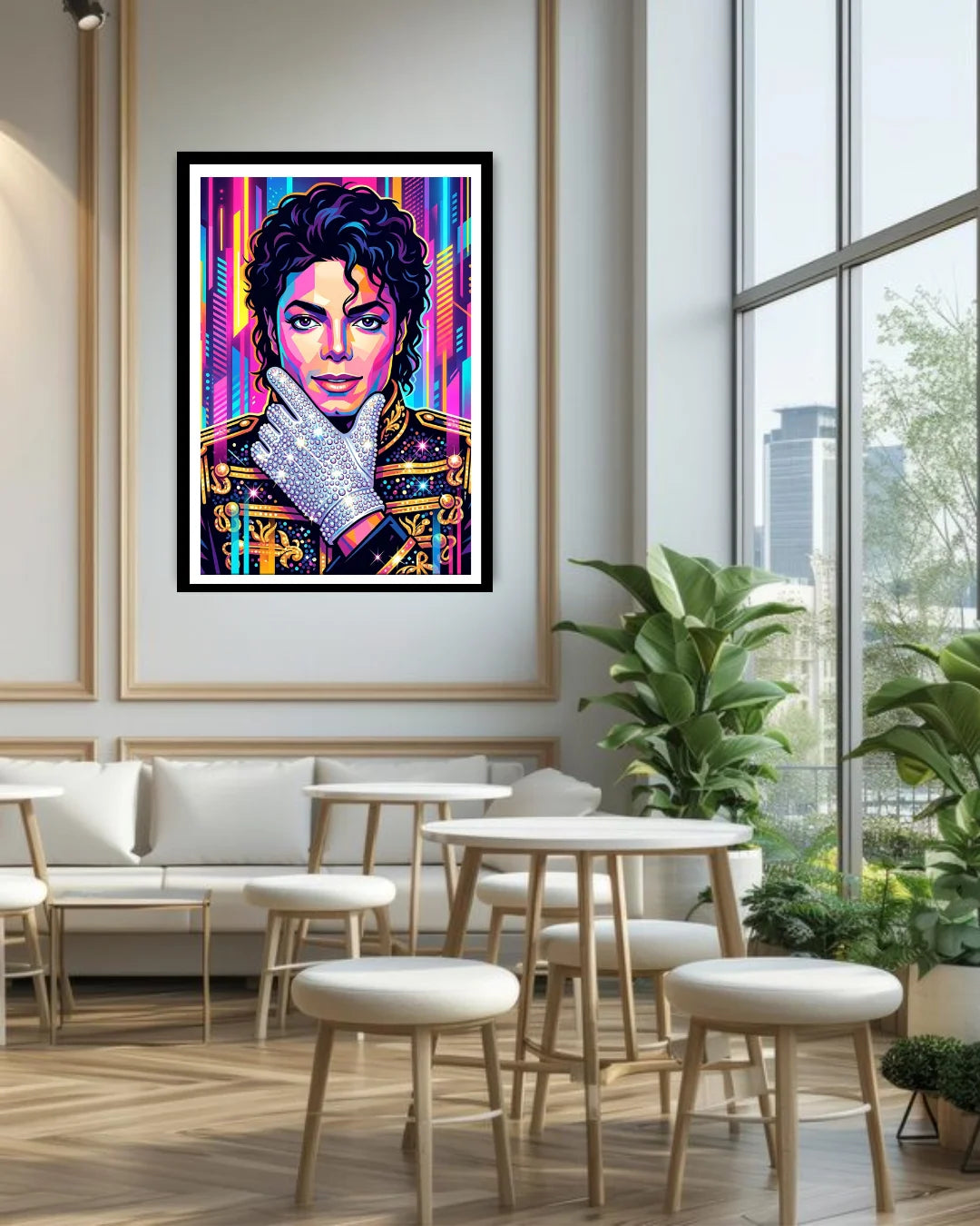 vibrant graffiti face painting displayed in stylish home interior