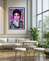 vibrant graffiti face painting displayed in stylish home interior