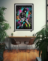 colorful graffiti musician wall art canvas in plant themed living room