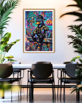 graffiti soldier wall art canvas displayed in modern dining area