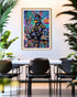 graffiti soldier wall art canvas displayed in modern dining area