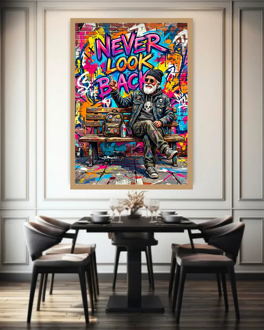 Colorful graffiti-style artwork with text &