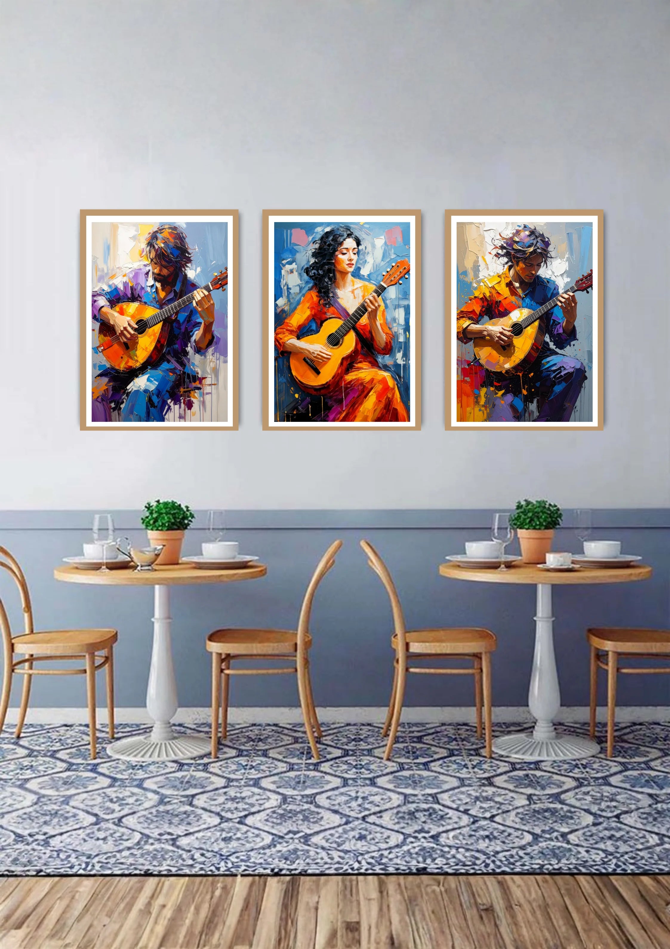 Contemporary guitar art set enhancing creative living spaces