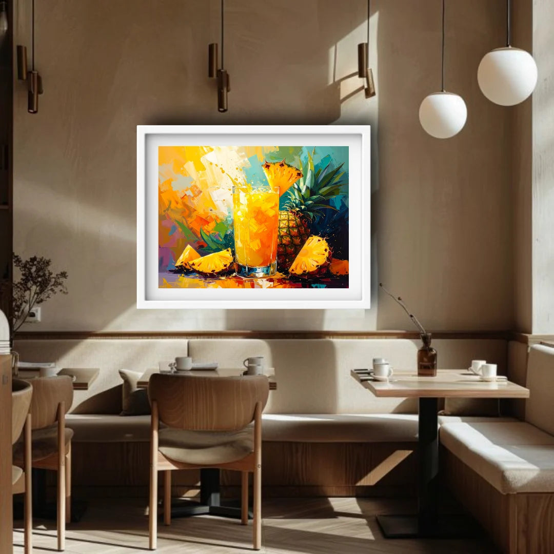 Home decor pineapple juice wall art canvas painting for cafe and dining space