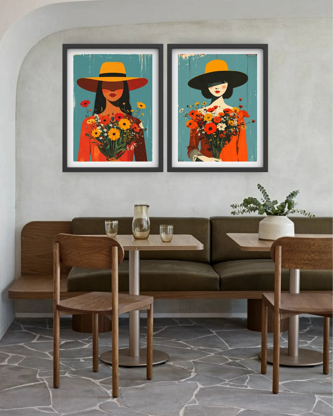 Home decor portrait wall art canvas set for dining area and cafe