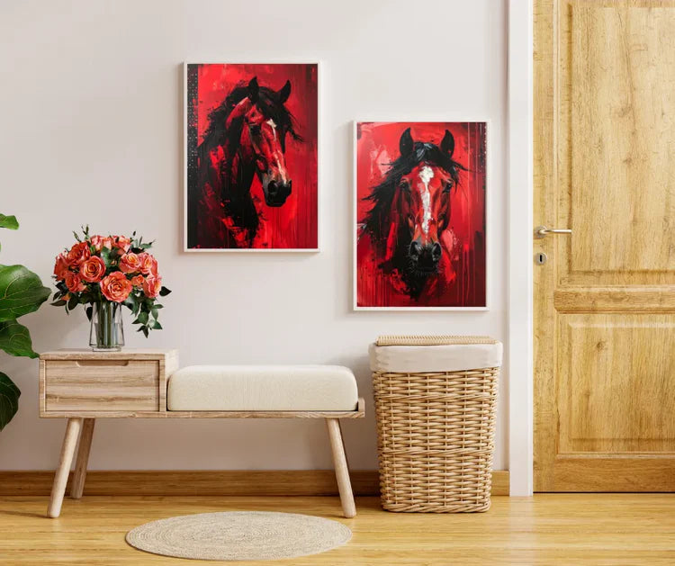 Horse canvas painting set for living room wall decor in modern style