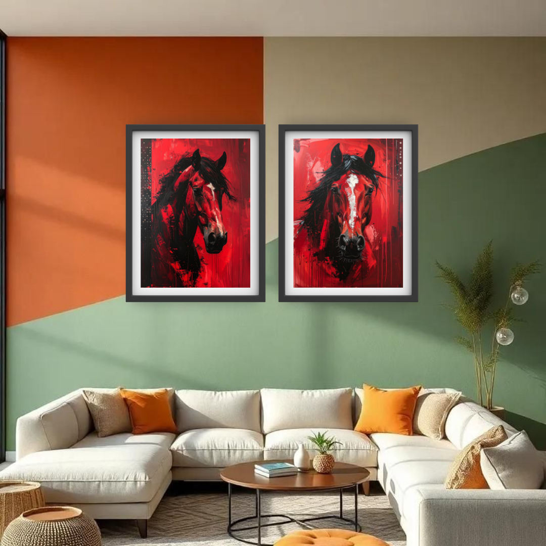 Horse canvas wall decor set for modern living room interior