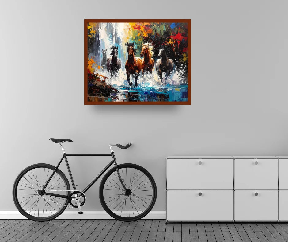 Horse group canvas painting in modern abstract style for wall decor