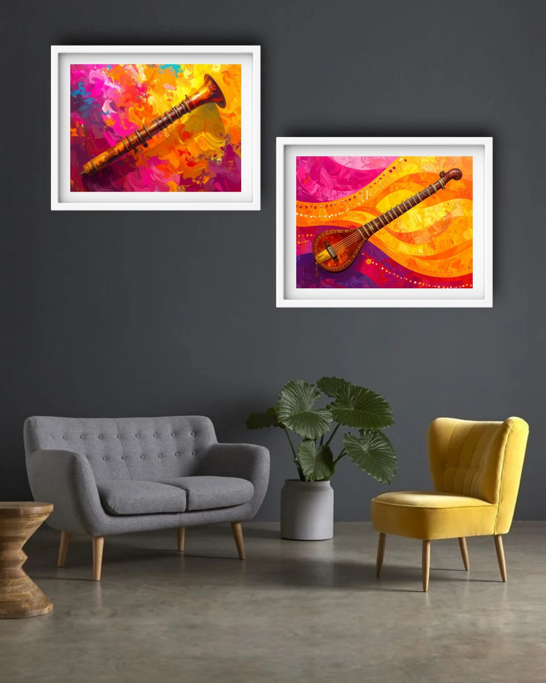 Indian classical music wall art canvas set of 2 abstract painting for home decor