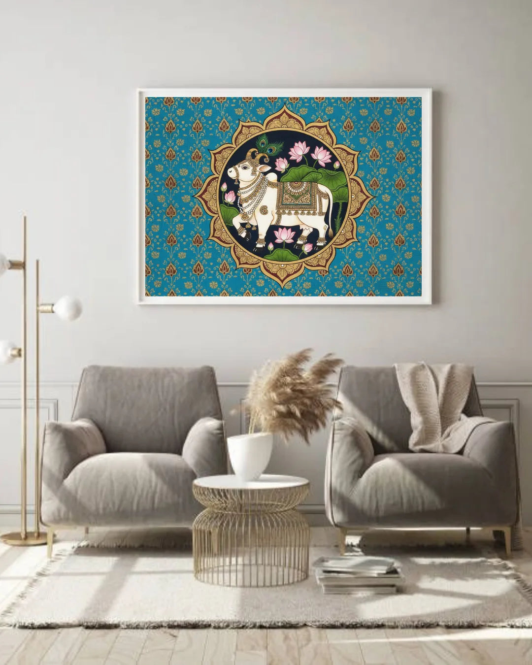 Indian cow canvas wall art for living room interior decor