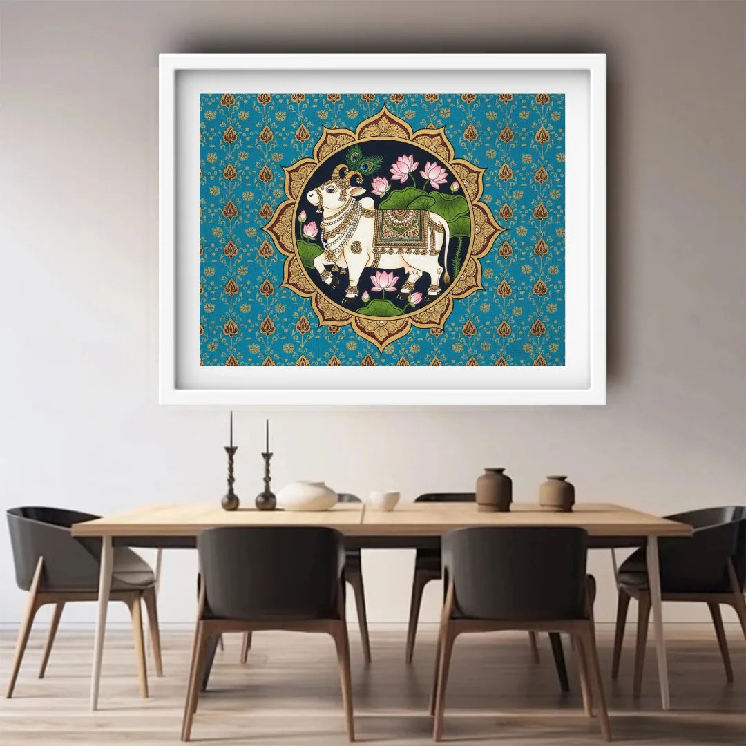 Indian cow canvas wall decor for dining area and home interior