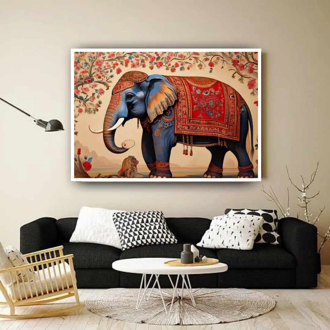 Indian elephant canvas painting for living room wall decor, royal traditional wall art