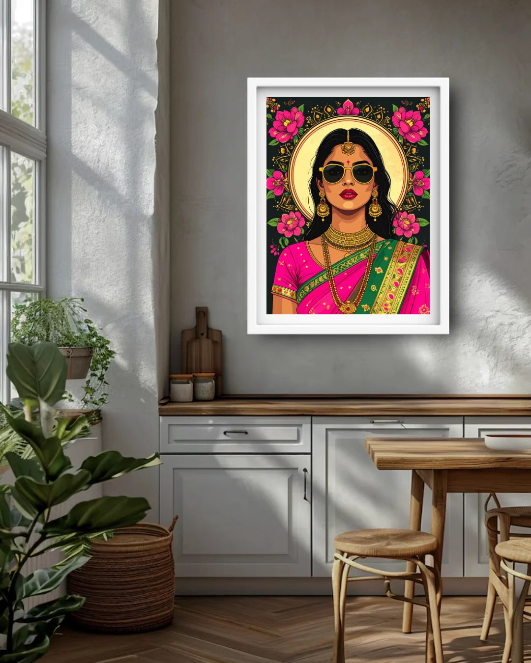 colorful indian woman portrait wall art canvas ethnic painting