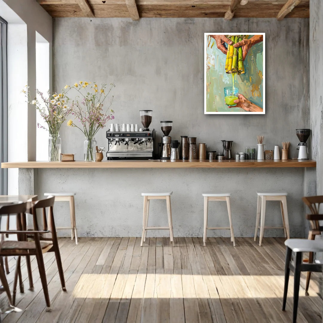 Indian sugarcane juice wall art canvas painting for cafe and juice bar
