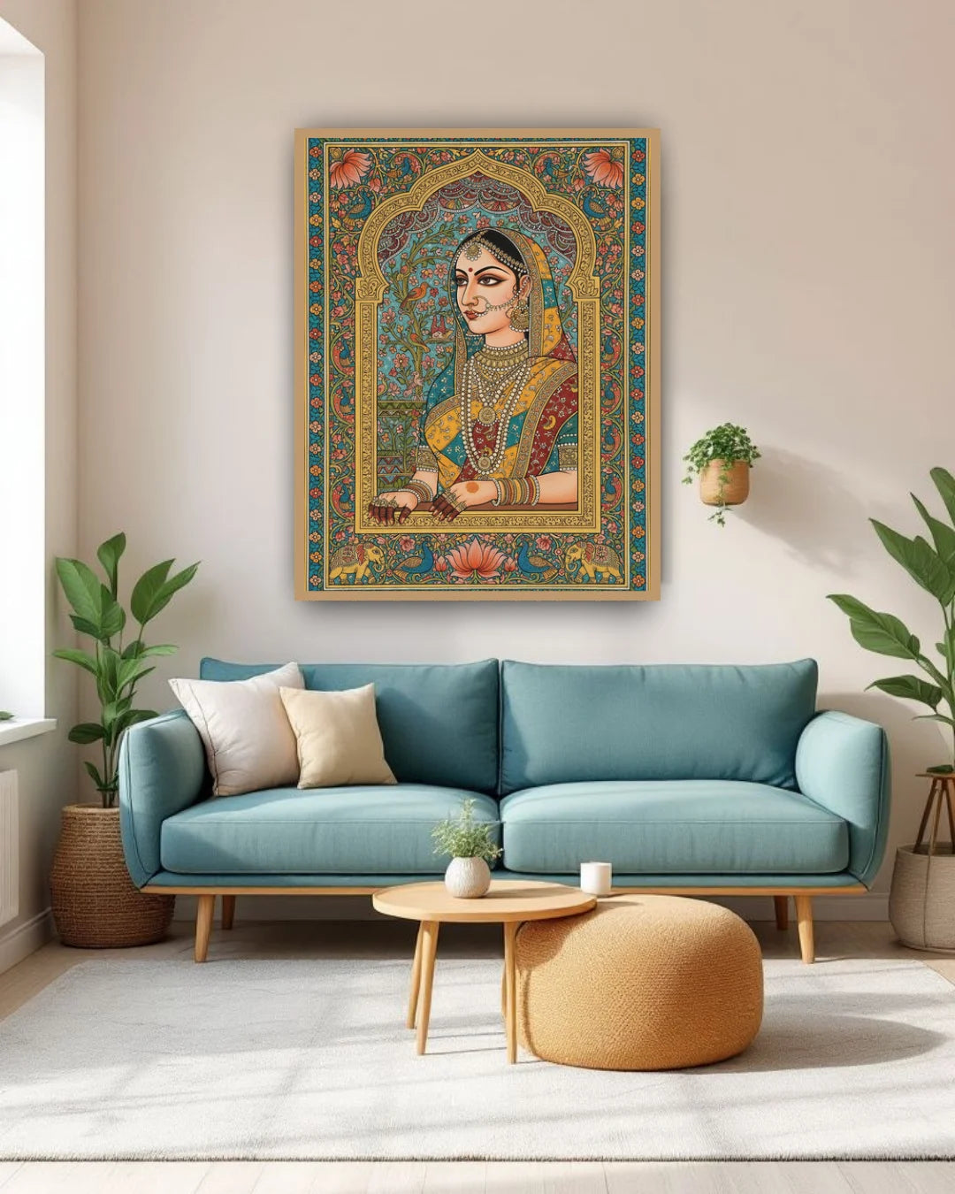 Indian woman portrait canvas wall art for modern home interior decor
