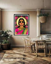 indian woman wall art canvas in modern dining room decor