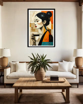 japanese woman wall art canvas in modern living room decor