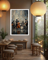 jazz band wall art canvas in modern cafe decor