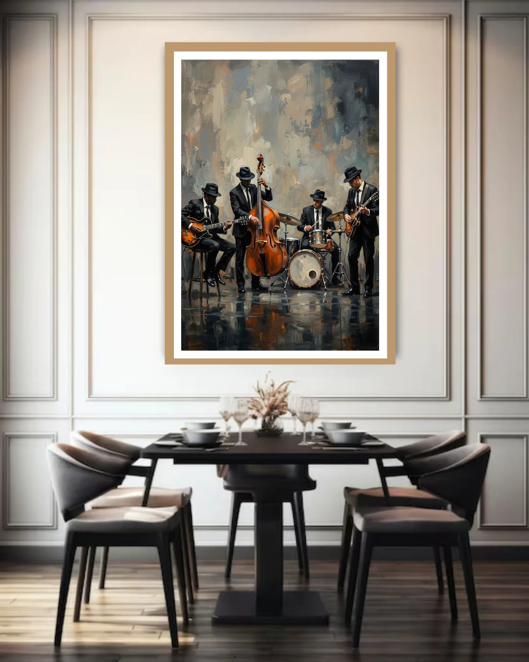 music wall art canvas in dining room interior