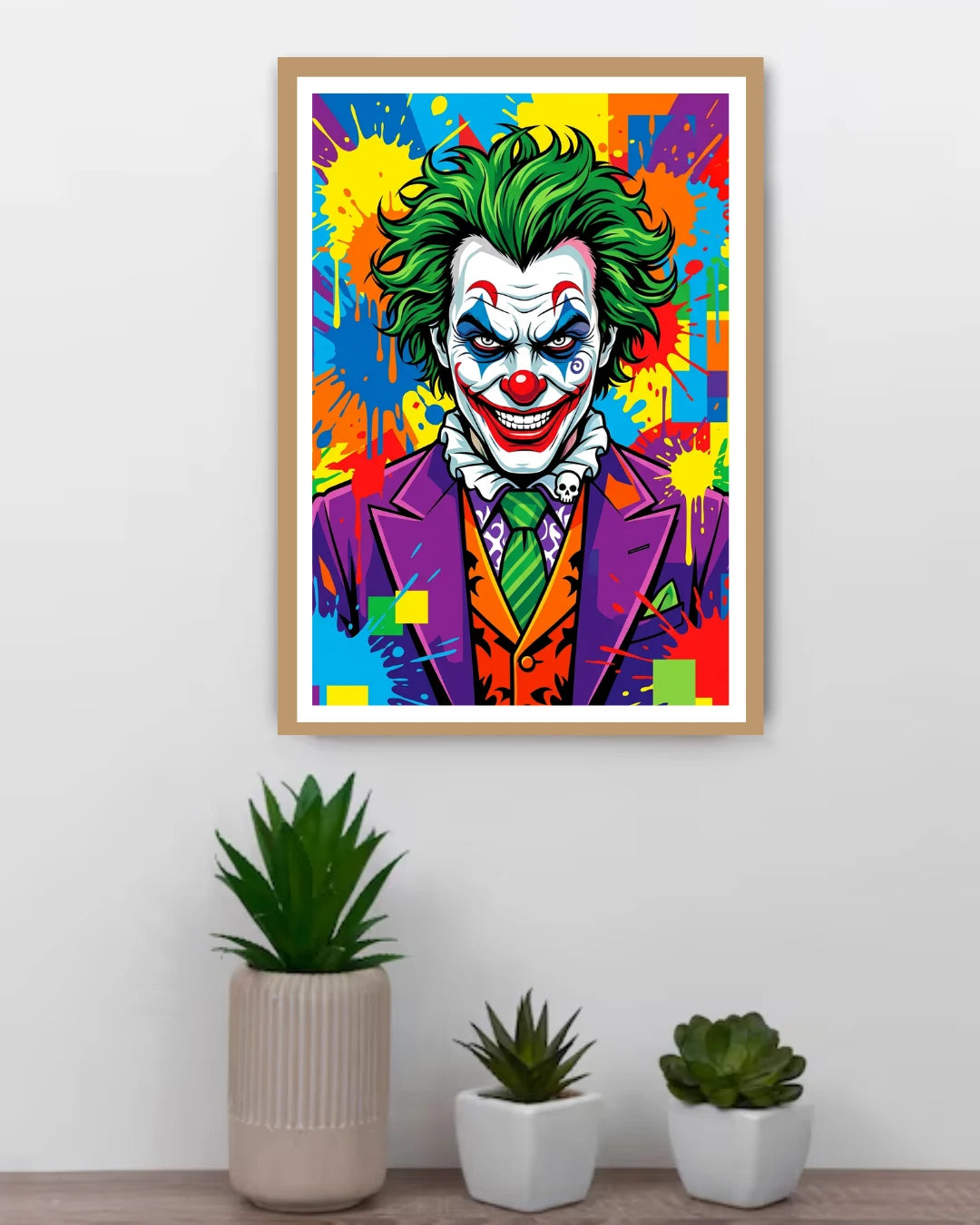 colorful joker wall art canvas in minimal home decor