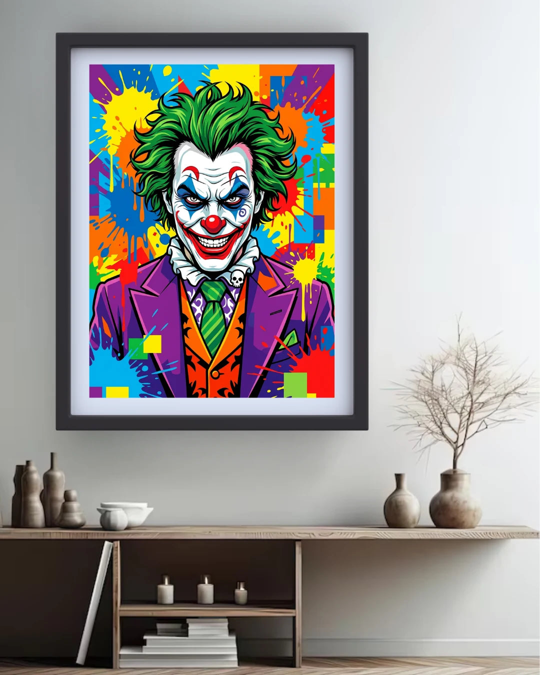joker wall art canvas in modern interior decor