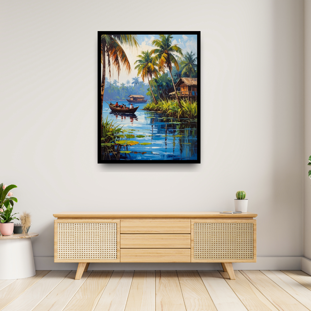 Palm trees river landscape canvas wall art
