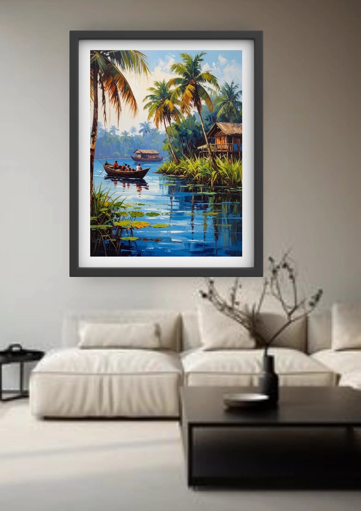 Calm tropical river canvas painting artwork
