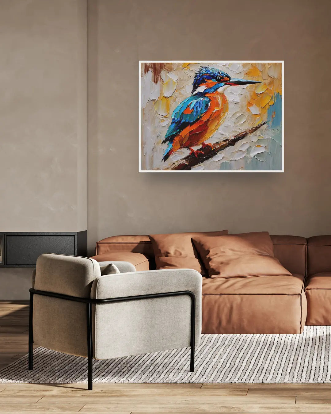 Kingfisher bird canvas painting for home wall decor in abstract style